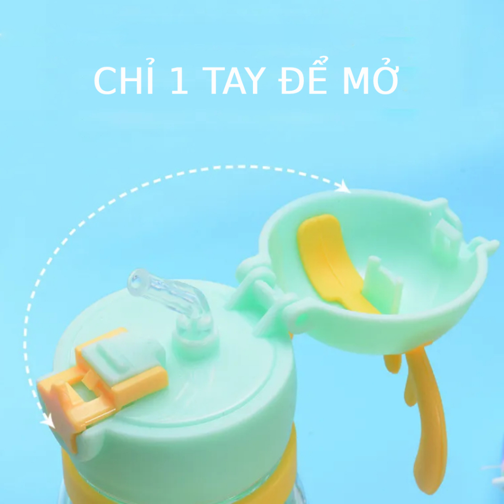 Bình Nước Cho Bé Nắp Sừng Hươu 600ml, Bình Nước Đi Học Kèm Dây Đeo Và Ống Hút Xinh Xắn