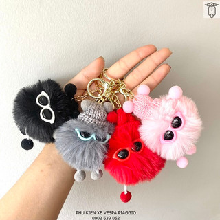 Móc khóa búp bê lông thỏ đa màu sắc kèm móc dây