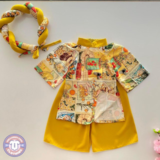 Áo dài cách tân bé gái in họa tiết 3D vàng cho bé gái 8-35kg Holla Baby chất lụa mềm mịn
