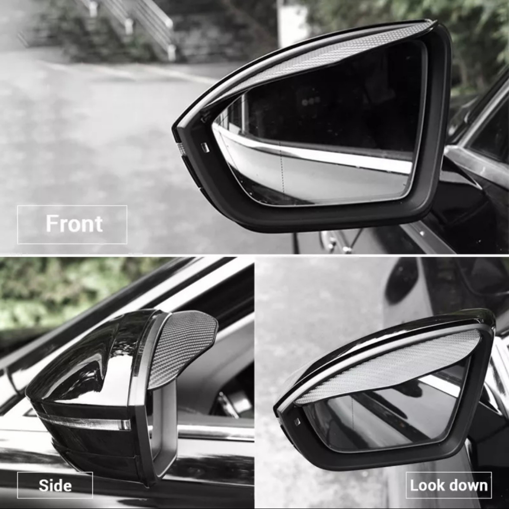 Set 2 miếng vè che gương chiếu hậu xe hơi chống mưa và nắng PVC sợi carbon thông dụng