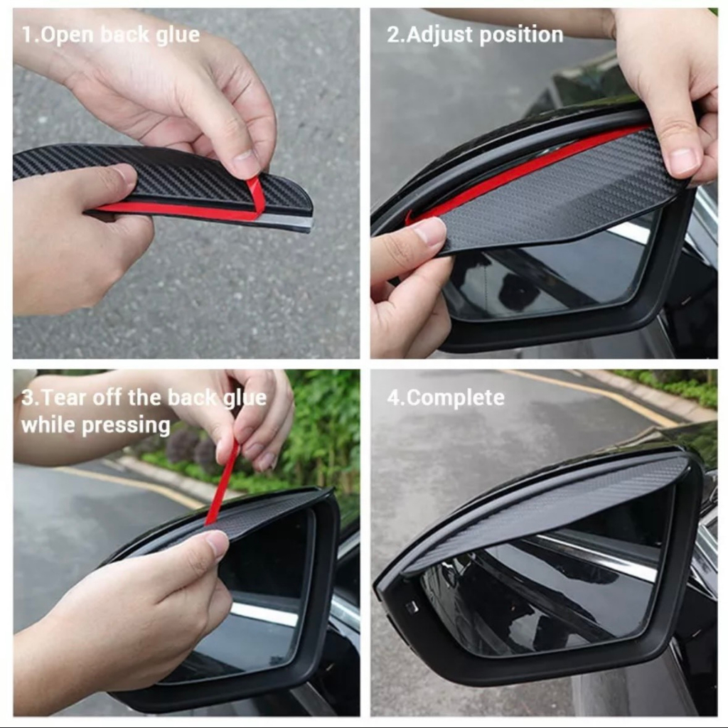 Set 2 miếng vè che gương chiếu hậu xe hơi chống mưa và nắng PVC sợi carbon thông dụng