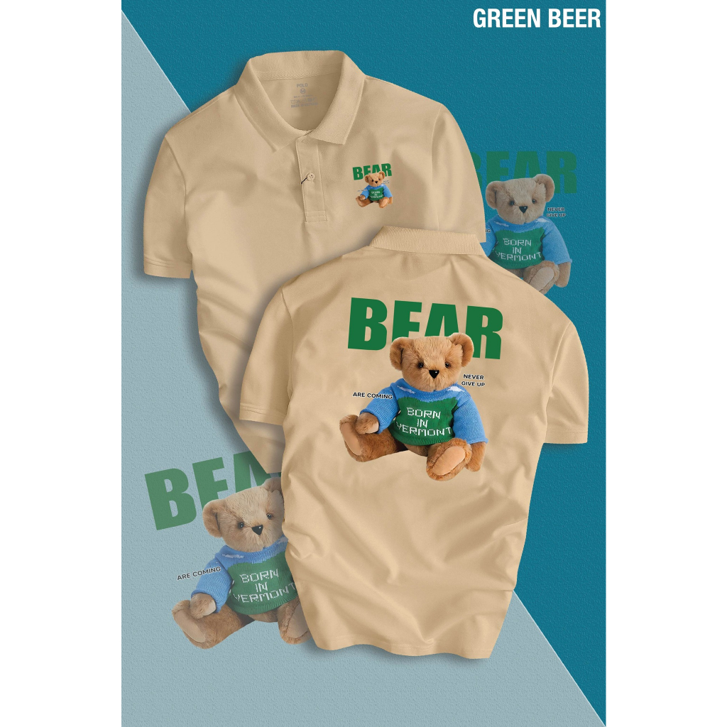 Áo Thun Polo Nam Nữ UNISEX GREEN BEAR vải cá sấu cotton cao cấp cực dễ thương