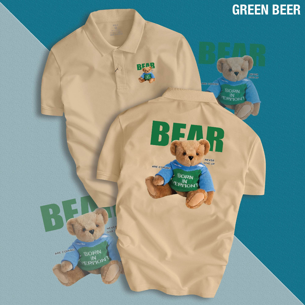 Áo Thun Polo Nam Nữ UNISEX GREEN BEAR vải cá sấu cotton cao cấp cực dễ thương