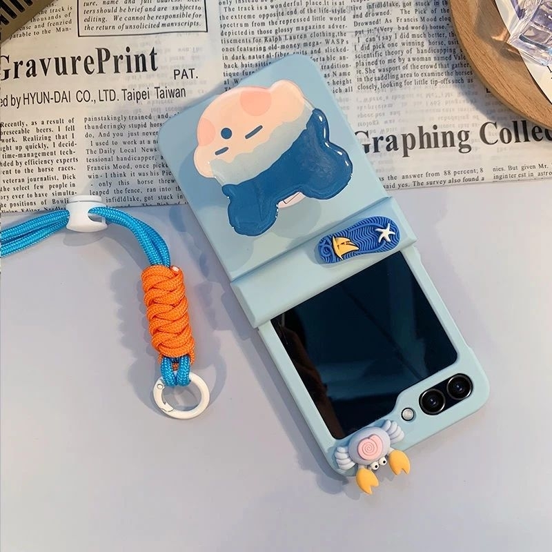 Ốp Z Flip5 - Z Flip4 - Z Flip3 - Flip5 5G charm mùa hè dễ thương kèm dây và thanh bảo vệ bản lề