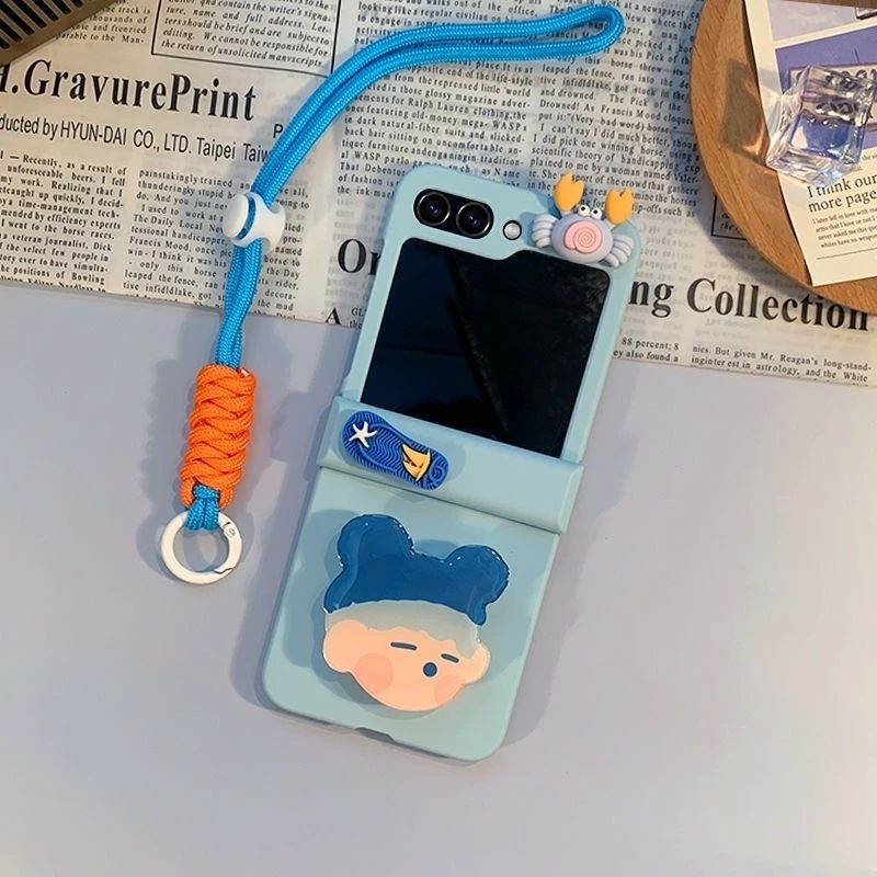Ốp Z Flip5 - Z Flip4 - Z Flip3 - Flip5 5G charm mùa hè dễ thương kèm dây và thanh bảo vệ bản lề