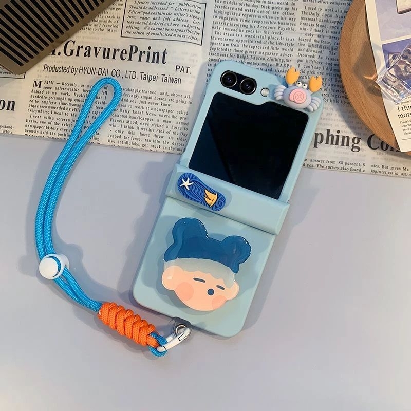 Ốp Z Flip5 - Z Flip4 - Z Flip3 - Flip5 5G charm mùa hè dễ thương kèm dây và thanh bảo vệ bản lề