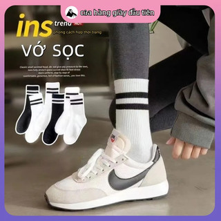 🔹Vớ nữ sọc ngang ống giữa đen trắng thoáng khí thoải mái🔹