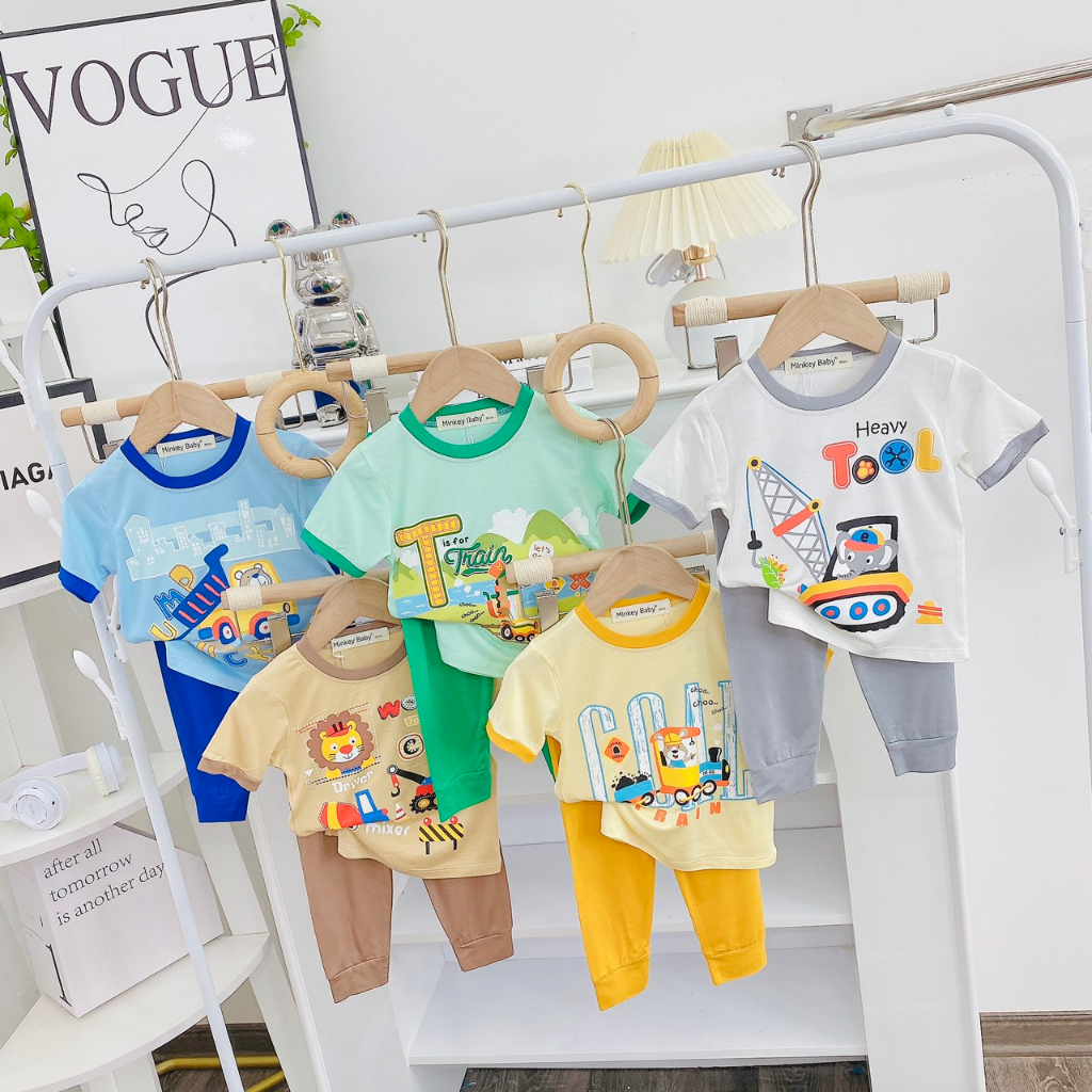 Bộ Tay Cộc Minkey Baby Chất Thun Lạnh In Họa Tiết Hoạt Hình Dể Thương  Trai -Bé Gái