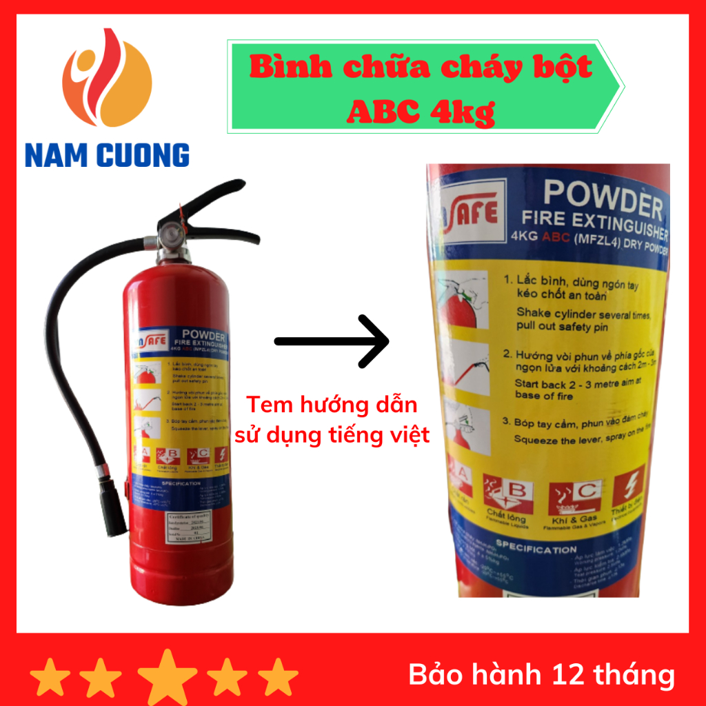 Bình chữa cháy bột 4kg có đồng hồ đo áp suất trong bình – MFZ4 nhập khẩu chính hãng,đạt tiêu chuẩn PCCC