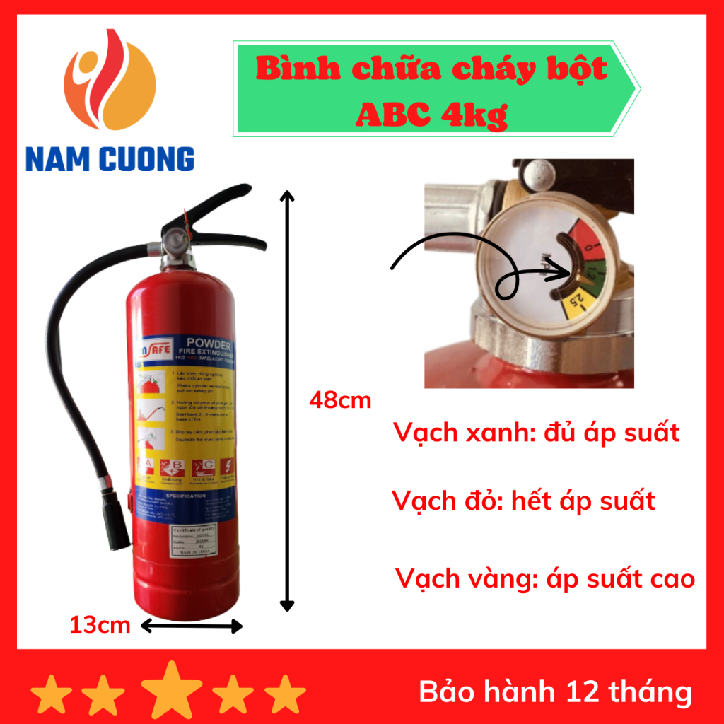 Bình chữa cháy bột 4kg có đồng hồ đo áp suất trong bình – MFZ4 nhập khẩu chính hãng,đạt tiêu chuẩn PCCC
