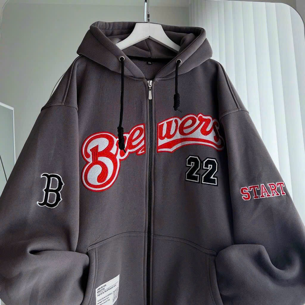 Áo khoác nỉ BB22 tag chữ thêu form rộng unisex màu xám HYPRETTY 02