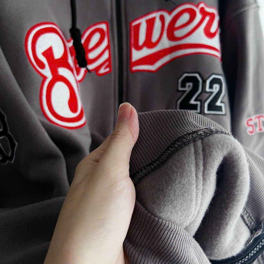 Áo khoác nỉ BB22 tag chữ thêu form rộng unisex màu xám HYPRETTY 02