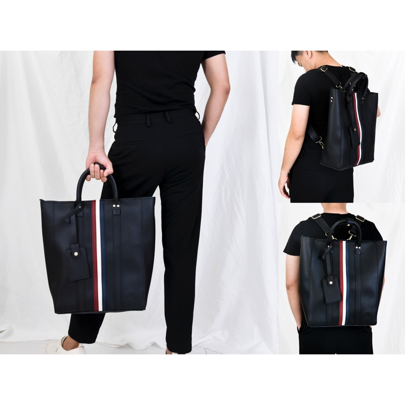Túi da KHÔISTORE | Stripes_Balo túi xách đeo chéo_Túi thiết kế_Hàng thủ công_Túi laptop_Thời trang_Màu đen kẻ sọc