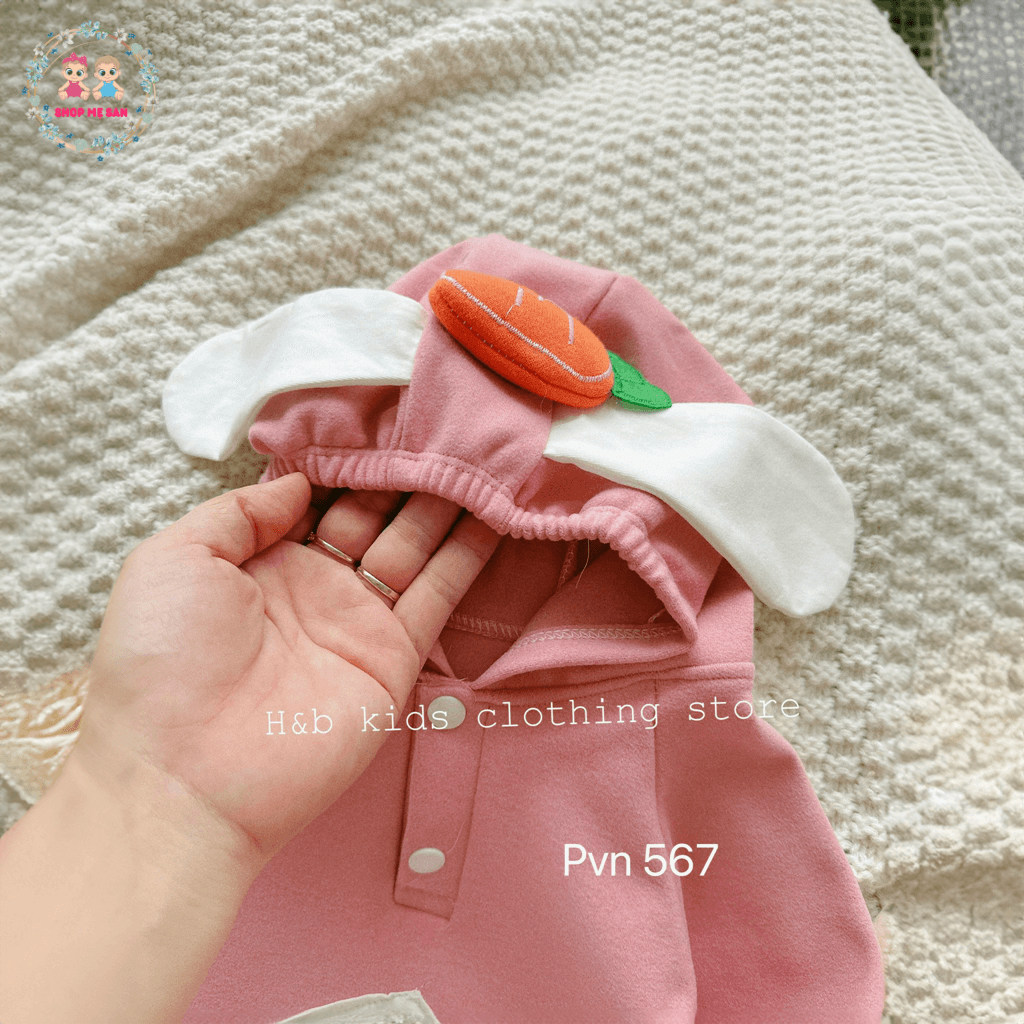 Bodysuit Cho Bé Gái, Bodysuit Cho Bé Trai Dài Tay Với Chất Liệu Zip Lông Mềm Mịn Cùng Mũ Tai Thỏ Dễ Thương