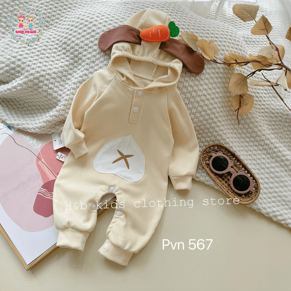 Bodysuit Cho Bé Gái, Bodysuit Cho Bé Trai Dài Tay Với Chất Liệu Zip Lông Mềm Mịn Cùng Mũ Tai Thỏ Dễ Thương