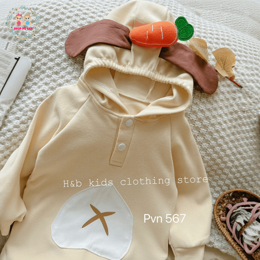 Bodysuit Cho Bé Gái, Bodysuit Cho Bé Trai Dài Tay Với Chất Liệu Zip Lông Mềm Mịn Cùng Mũ Tai Thỏ Dễ Thương