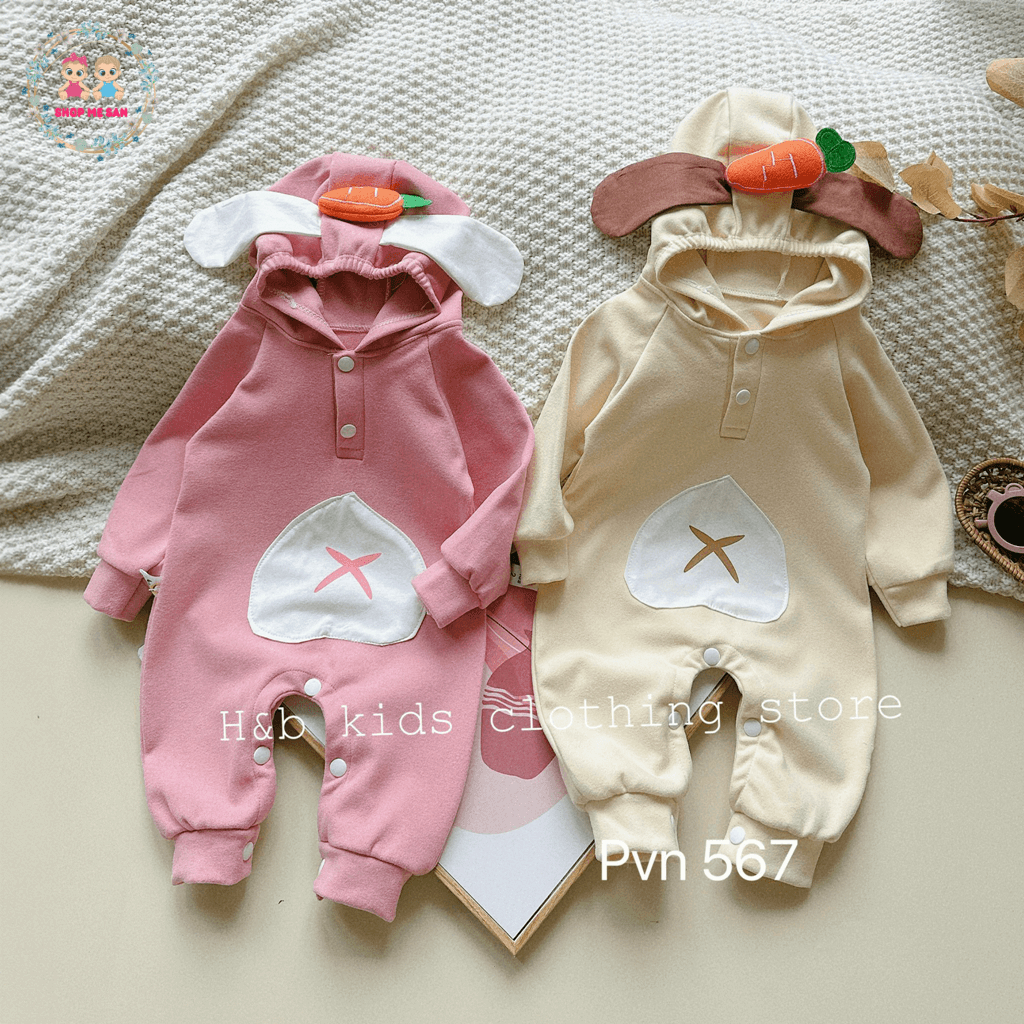 Bodysuit Cho Bé Gái, Bodysuit Cho Bé Trai Dài Tay Với Chất Liệu Zip Lông Mềm Mịn Cùng Mũ Tai Thỏ Dễ Thương