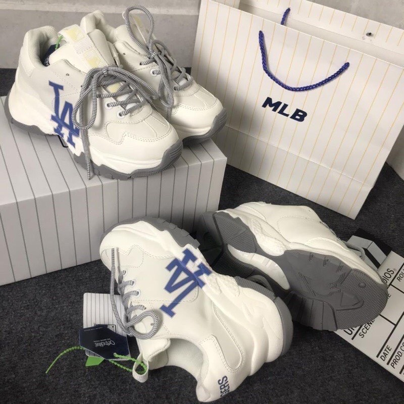 Giày MLB Chunky LA Dodgers, Giày Thể Thao Dodgers Xanh Nam Nữ Da Bò Đế Độn 2 Lớp Cao Cấp Full Box Bill Size