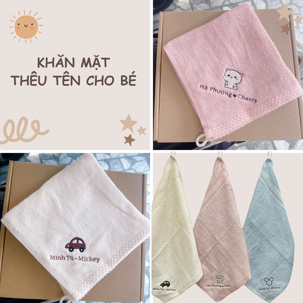 KHĂN MẶT COTTON SỢI TỰ NHIÊN THÊU TÊN CHO BÉ TRAI VÀ BÉ GÁI ( Hàng Loại 1 có Săn Thêu Luôn)