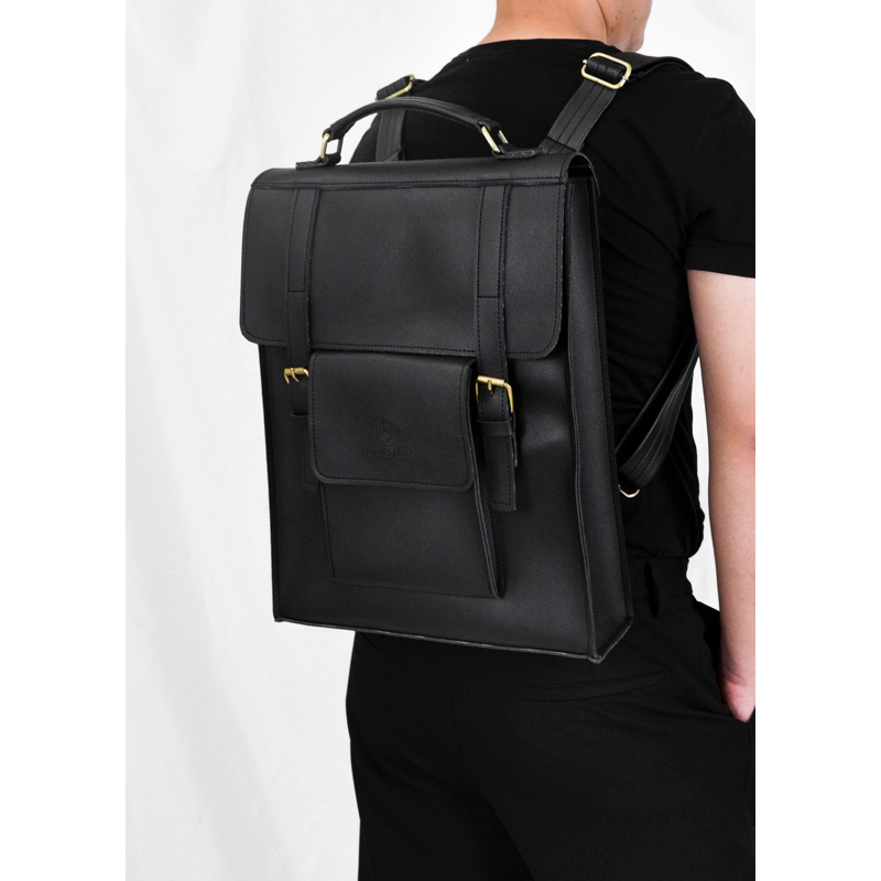 KHÔISTORE 𝐏𝐚𝐫𝐚𝐥𝐥𝐞𝐥  balo đeo chéo có quai xách màu đen vừa laptop 16inch thiết kế thủ công