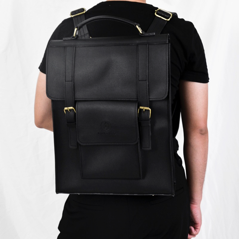 KHÔISTORE 𝐏𝐚𝐫𝐚𝐥𝐥𝐞𝐥  balo đeo chéo có quai xách màu đen vừa laptop 16inch thiết kế thủ công