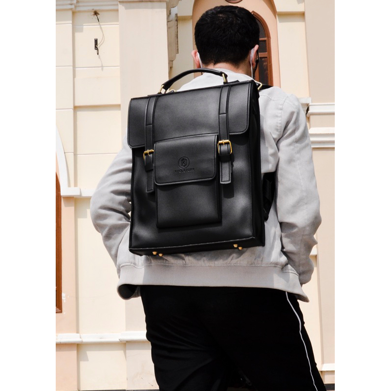 KHÔISTORE 𝐏𝐚𝐫𝐚𝐥𝐥𝐞𝐥  balo đeo chéo có quai xách màu đen vừa laptop 16inch thiết kế thủ công