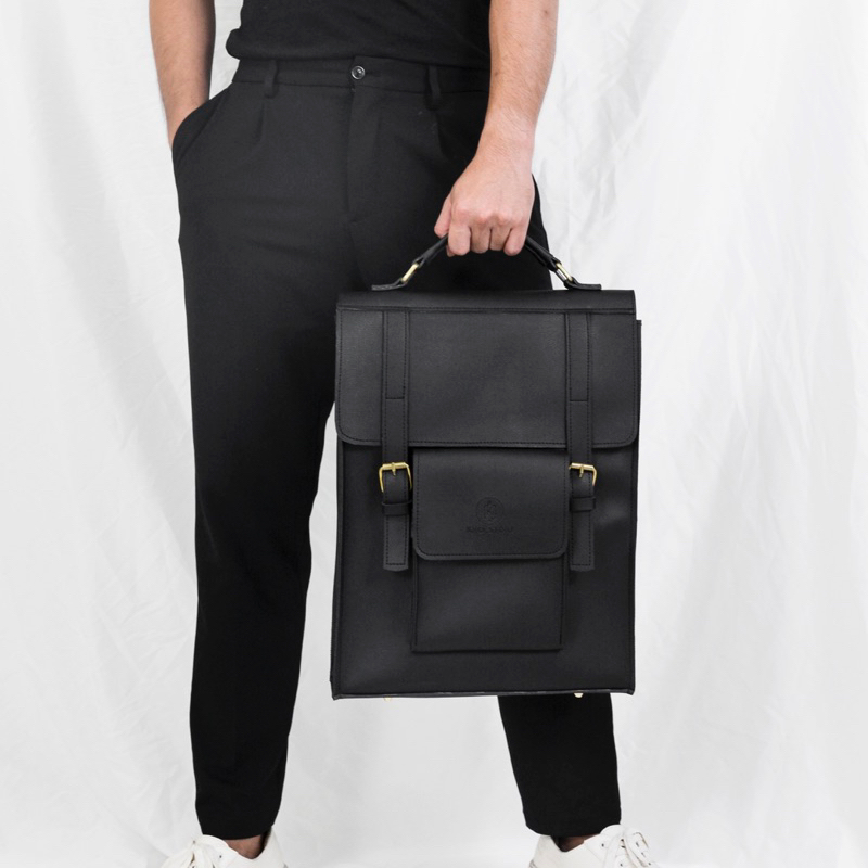 KHÔISTORE 𝐏𝐚𝐫𝐚𝐥𝐥𝐞𝐥  balo đeo chéo có quai xách màu đen vừa laptop 16inch thiết kế thủ công