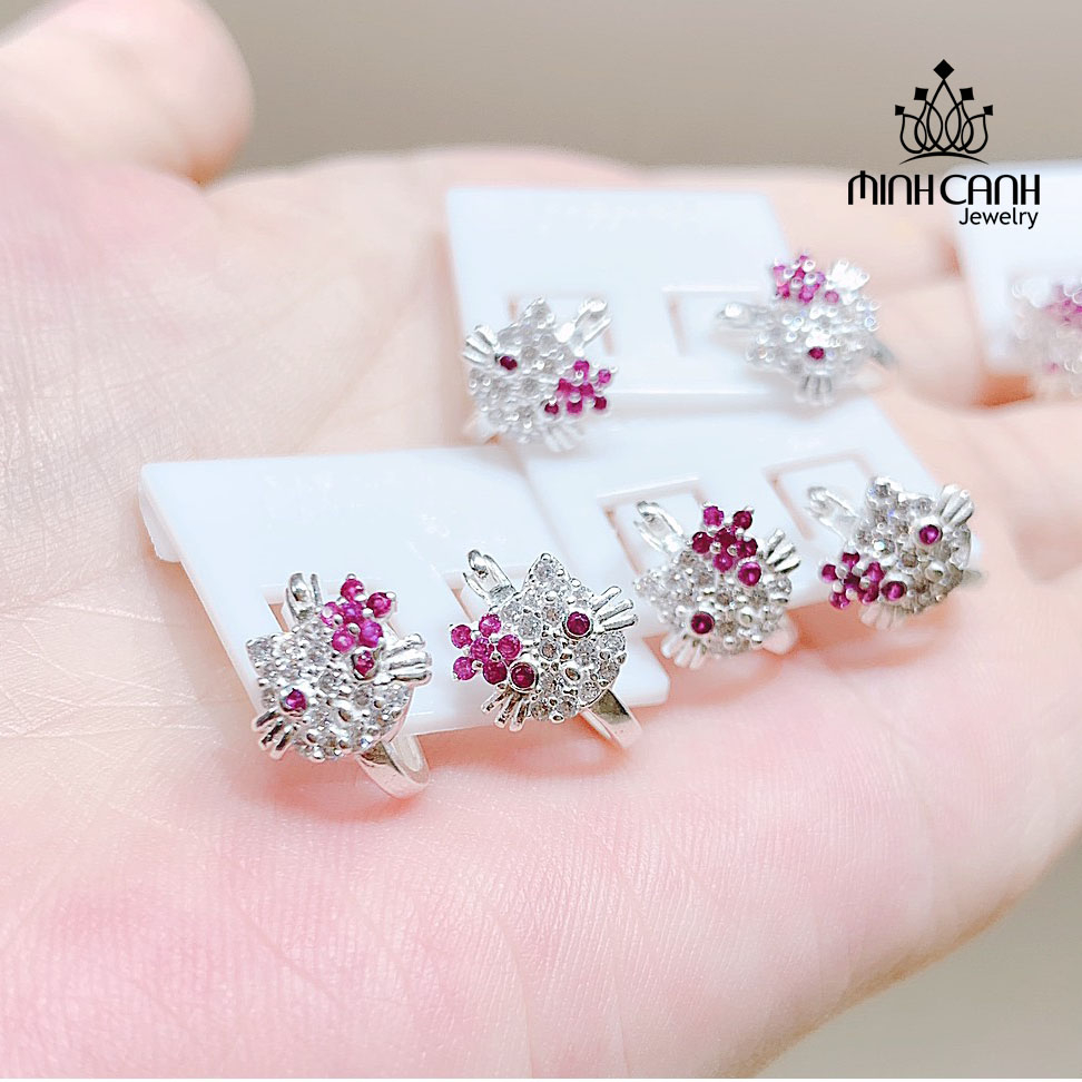 Bông Tai Bạc Mèo Hello Kitty Khóa Bấm Cho Bé - Minh Canh Jewelry