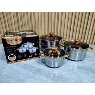 Bộ 3 nồi misu louis inox 304 cao cấp - bộ nồi inox đáy 3 lớp nguyên khối sử dụng cho mọi loại bếp