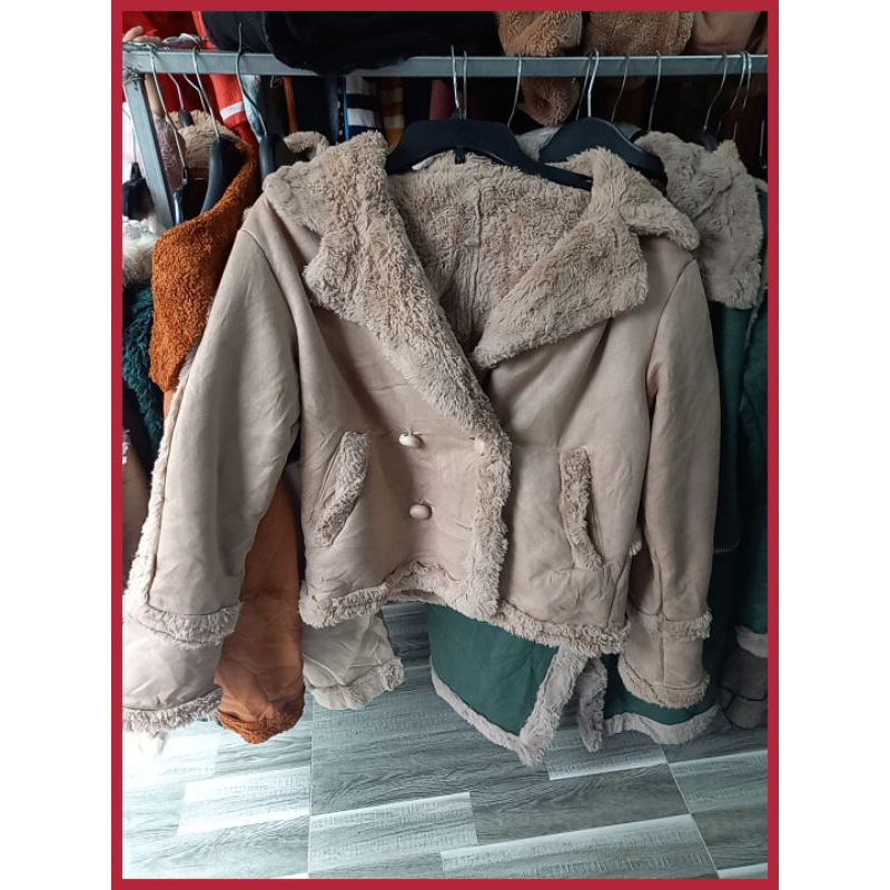 Khoác da lộn lót lông đẹp xả