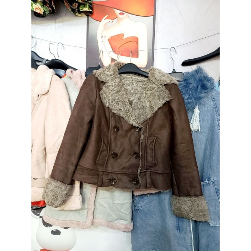 Khoác da lộn lót lông đẹp xả