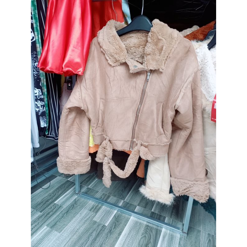 Khoác da lộn lót lông đẹp xả