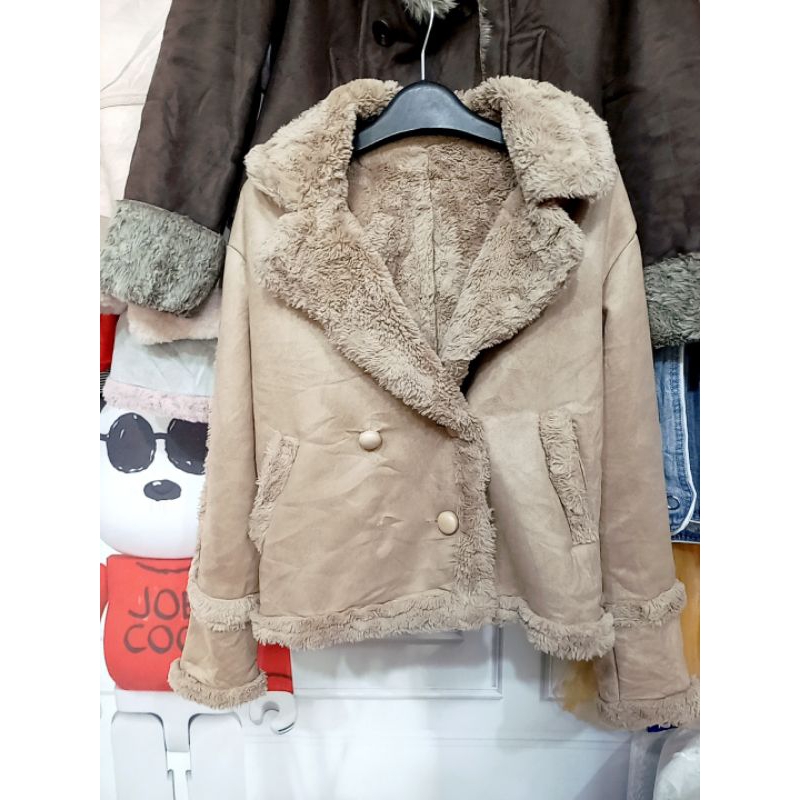 Khoác da lộn lót lông đẹp xả