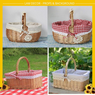 Giỏ Mây Picnic Màu Nâu Nhạt, Phụ Kiện Chụp Ảnh