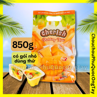 Thạch Pudding Cherish 850g đủ 4 vị xoài, thơm, mãng cầu, dừa (Trái cây thật) - rau câu Lai Phú
