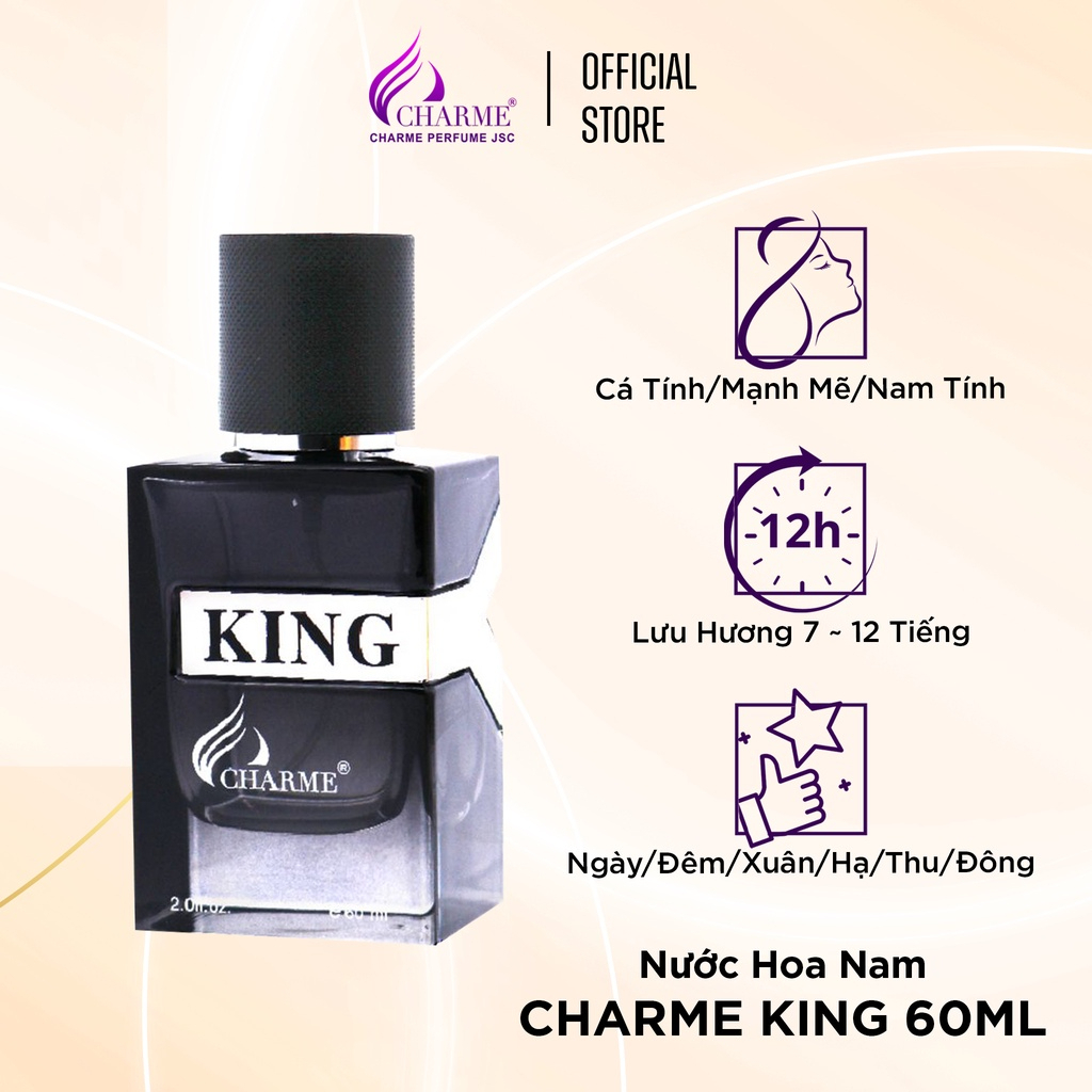 Nước hoa nam Charme King chính hãng lưu hương thơm lâu 7-12 tiếng hương gỗ đầy lôi cuốn 60ml