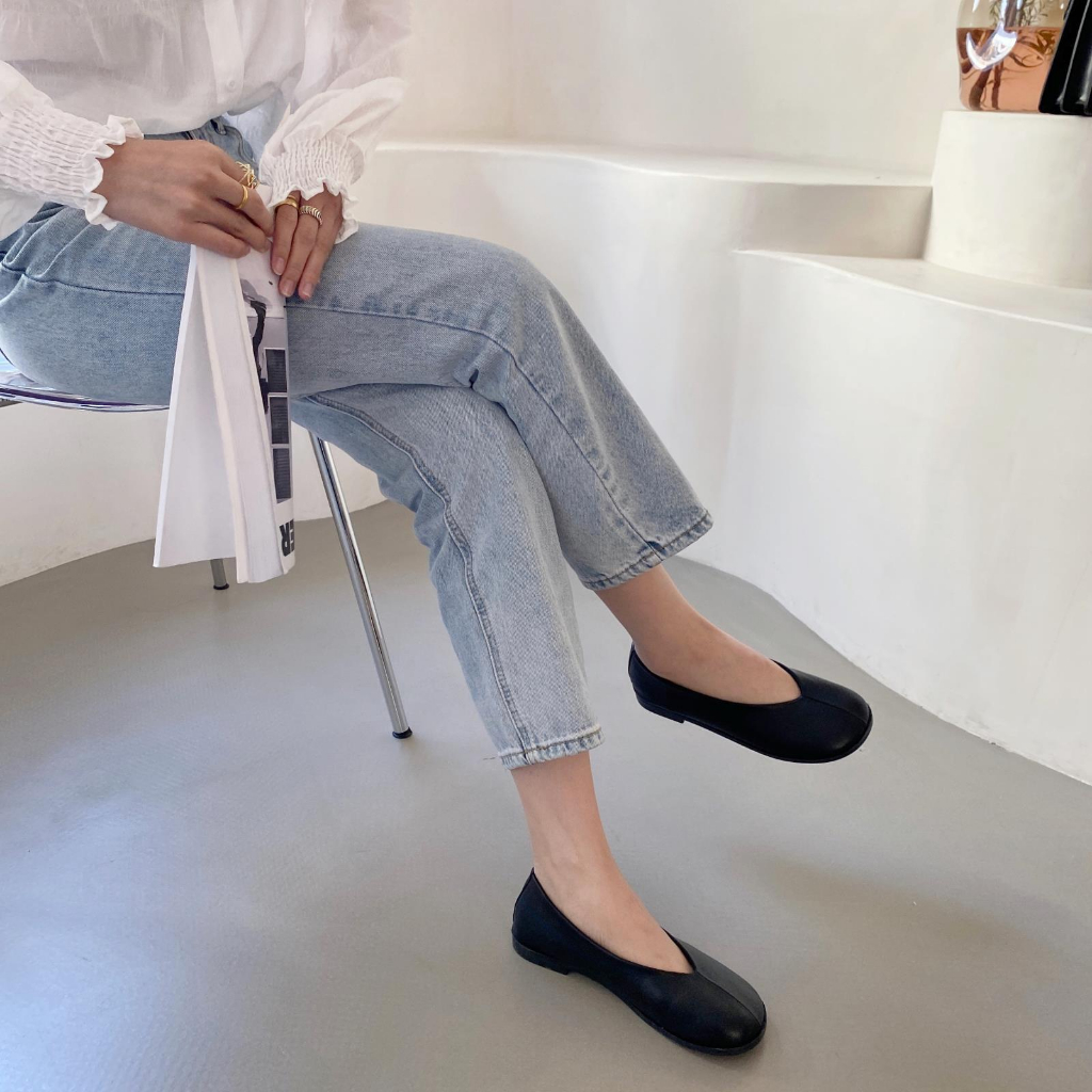 Giày Búp Bê - Giày Bệt ALI Mũi Bầu Chỉ Xéo Da Mềm QCCC