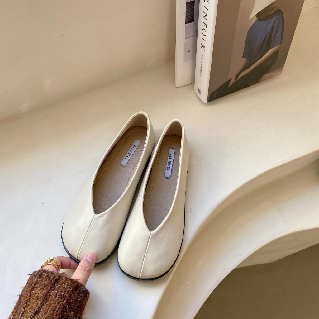 Giày Búp Bê - Giày Bệt ALI Mũi Bầu Chỉ Xéo Da Mềm QCCC