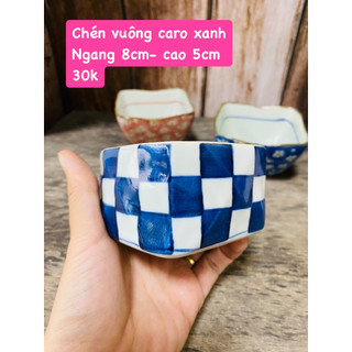 GỐM NHẬT - CHÉN VUÔNG HOA ĐÀO, CARO