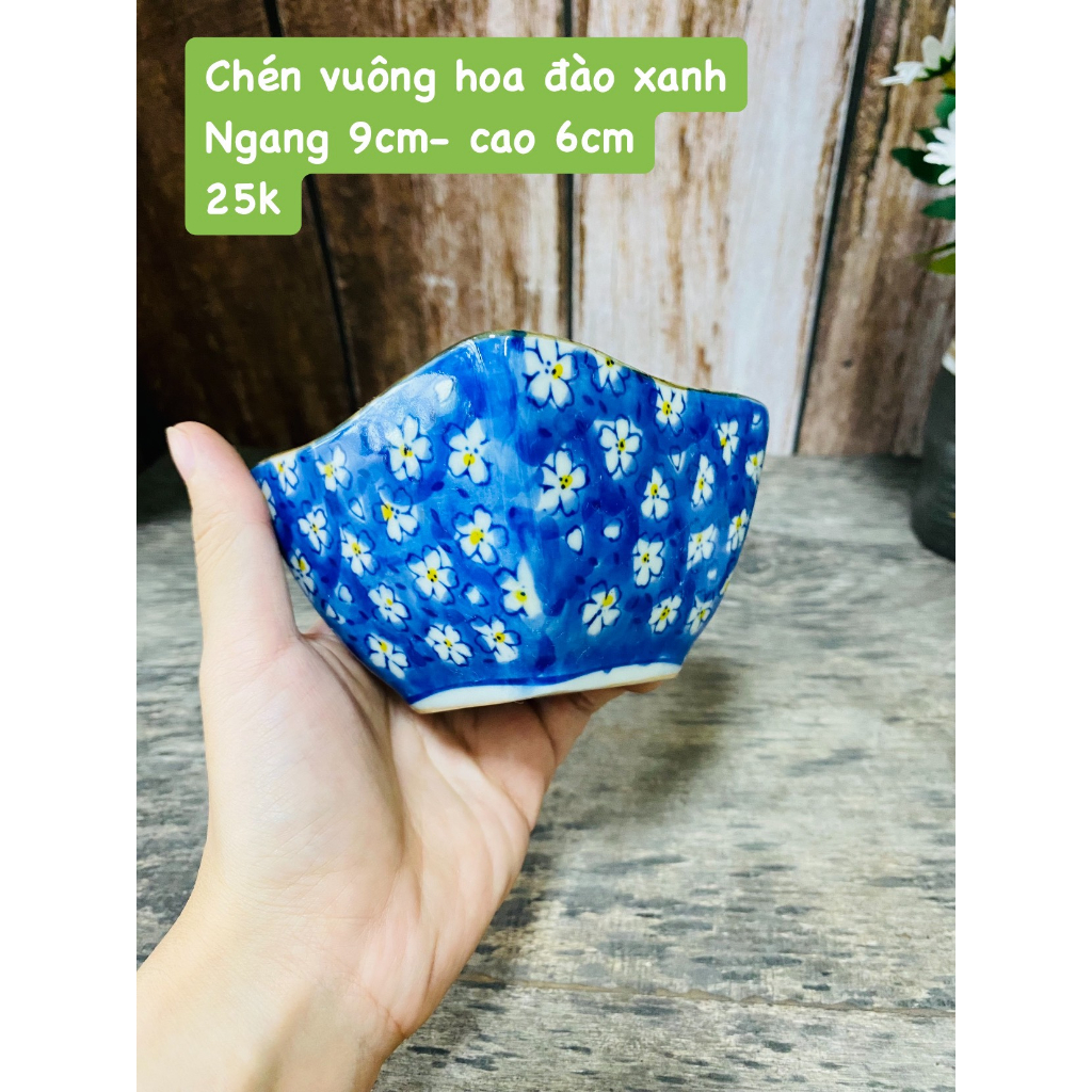 GỐM NHẬT - CHÉN VUÔNG HOA ĐÀO, CARO