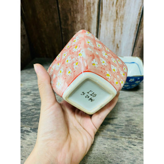 GỐM NHẬT - CHÉN VUÔNG HOA ĐÀO, CARO