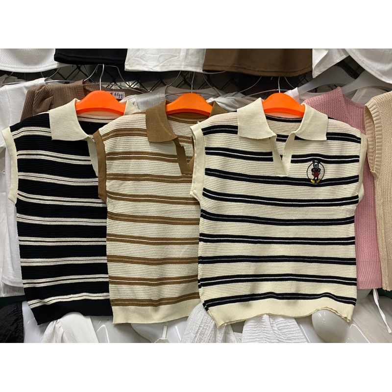 Áo polo len mongtoghi tay hến , logo thêu mickey , kèm video và ảnh thật