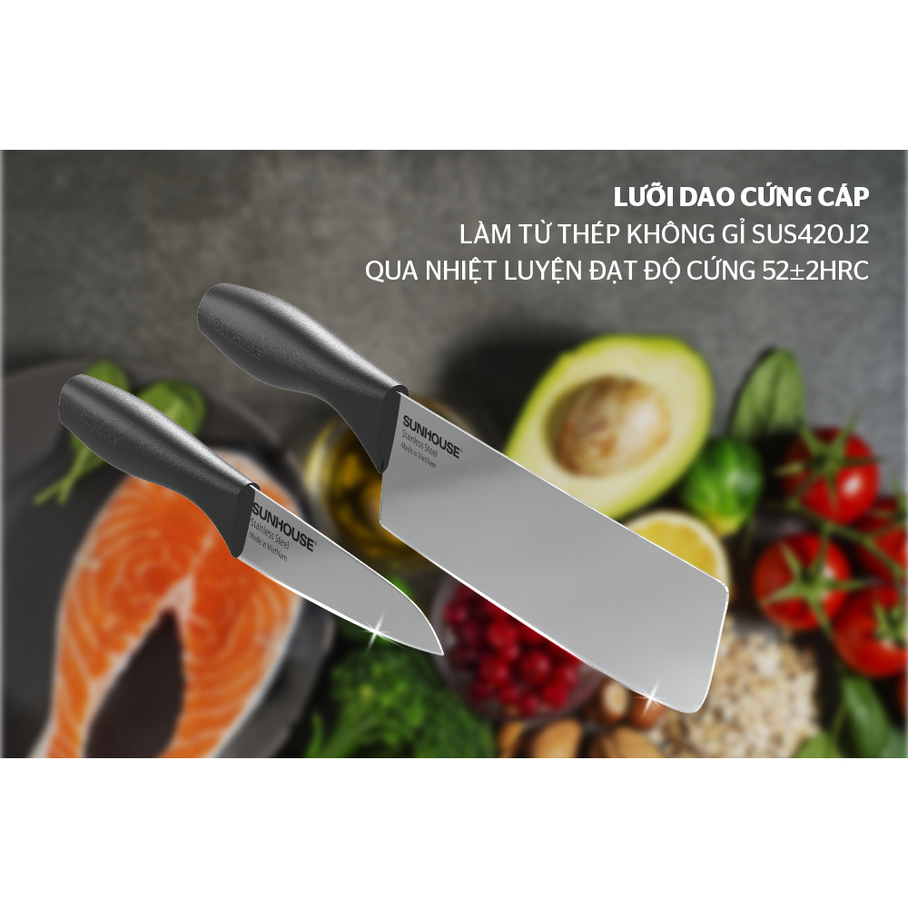Bộ dao 3 chiếc Eco Family Sunhouse KS-KN3E1 Chính hãng. Dao thái, dao gọt.