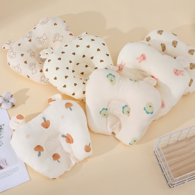 Gối Lõm Trái Tim Chống Méo Đầu Xô Muslin Ruột Bông Tự Nhiên Cho Bé Sơ Sinh Siêu Mềm, Thấm Hút Mồ Hôi Tốt