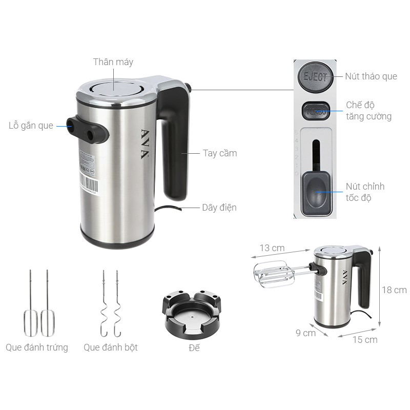 Máy đánh trứng trộn bột AVA HM-168B  BẢO HÀNH 12 THÁNG CHÍNH HÃNG