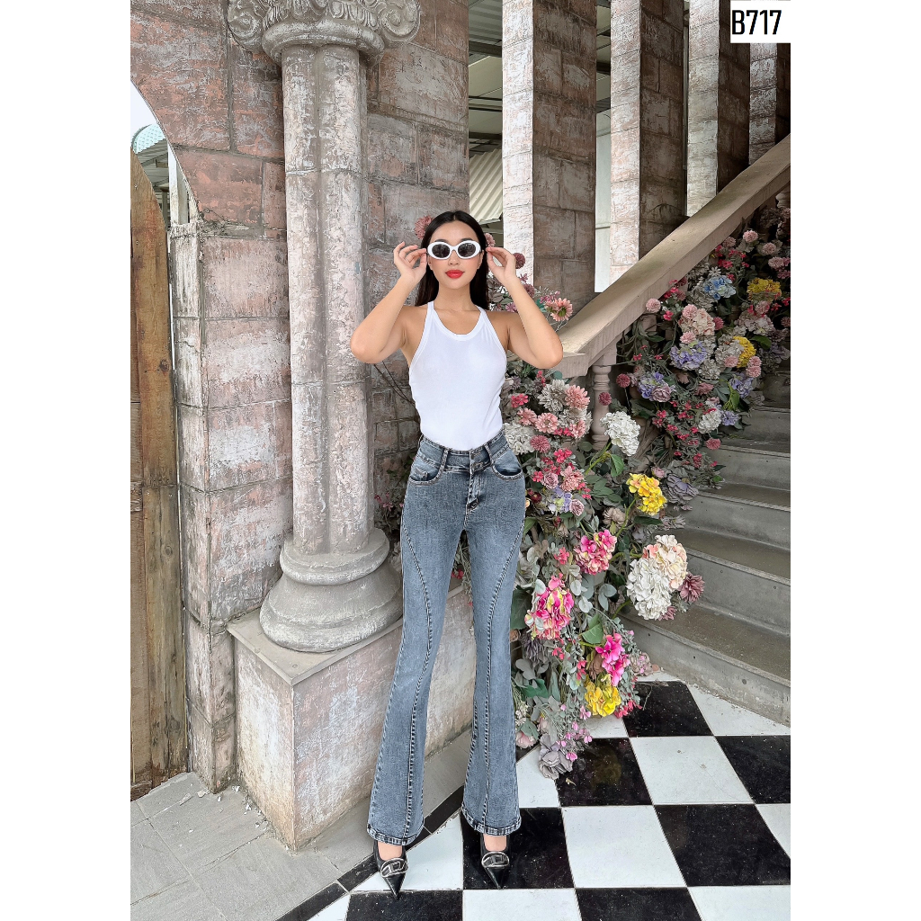 Quần jeans nữ Zada B469 loe gân xanh đá
