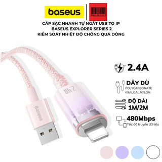 Cáp sạc nhanh tự ngắt baseus explorer series 2 usb a to l 2.4a dùng cho i.p/ i.p.ad, tự ngắt dòng thông minh khi quá tải