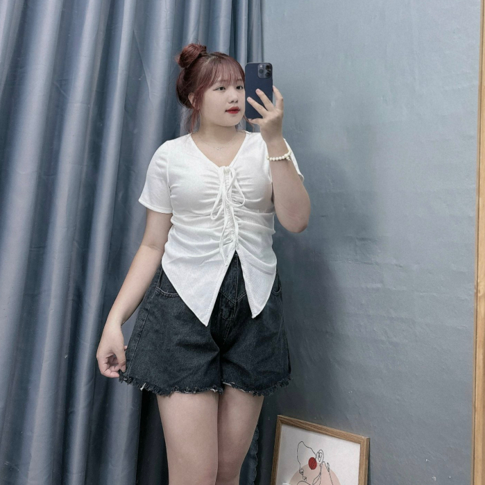 Áo Thun Bigsize Nữ,Áo Kiểu Croptop Dây Rút Big Size Chất Vải Gân Tăm Mềm Mát Lên Phom Đẹp G42