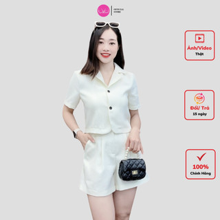 Set dạ ngắn tay quần đùi cổ vest sang trọng cá tính cao cấp Evalover
