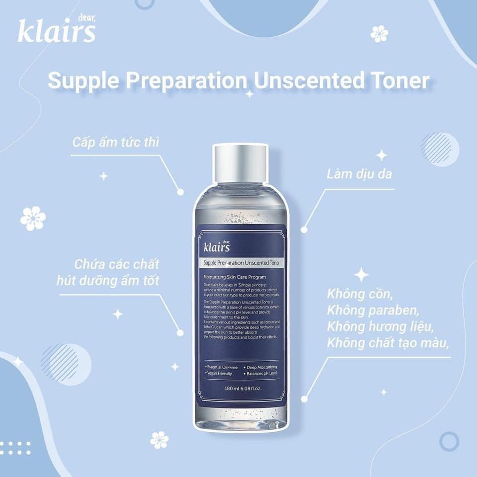 Nước Hoa Hồng Dưỡng Ẩm Dear Klairs Supple Preparation Toner 30ml-180ml